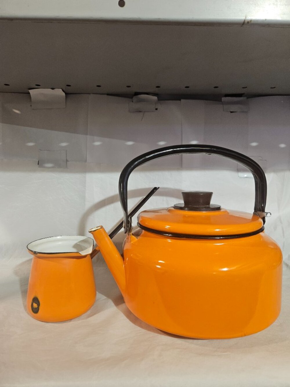 Enamelware Kettle and Pouring Latte Poland Made